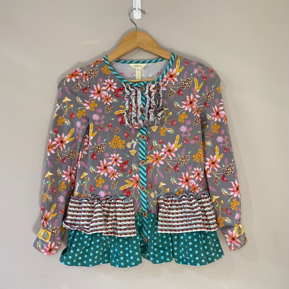 Matilda Jane Girl Floral Mixed Print Ruffle Peplum Top Size 10 Fall Button Tunic